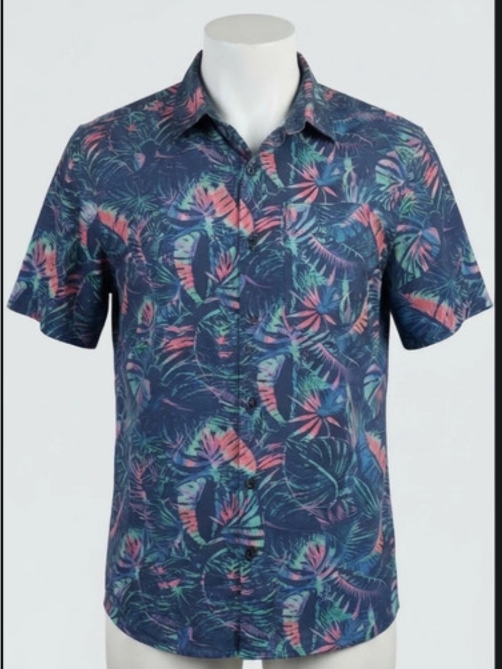 Columbia Navy Short-Sleeve Tropical Print Button-Down Shirt